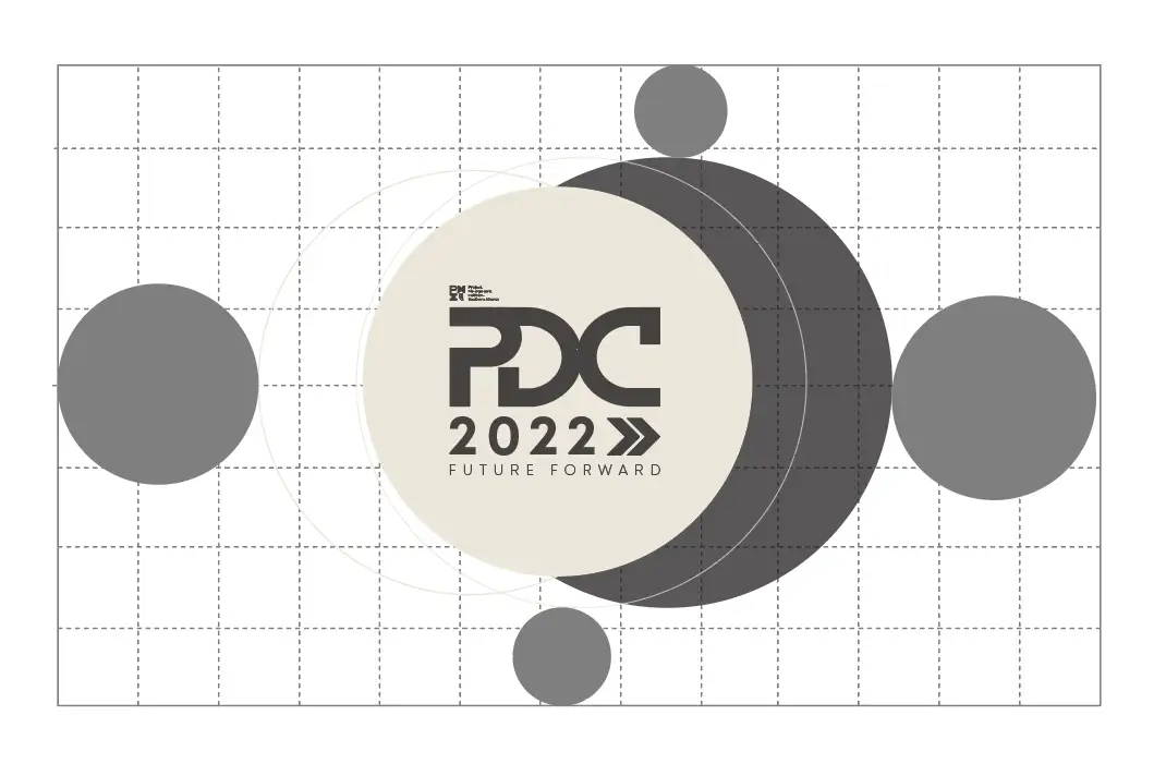 Brand design layout for the conference with overlapping circles and the logo
