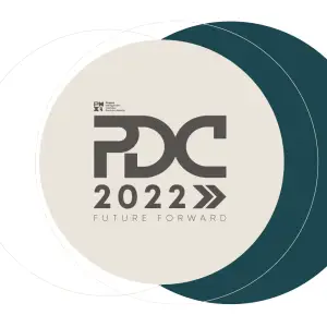 Professional Development Conference 2022 branding with concentric circles and geometric design