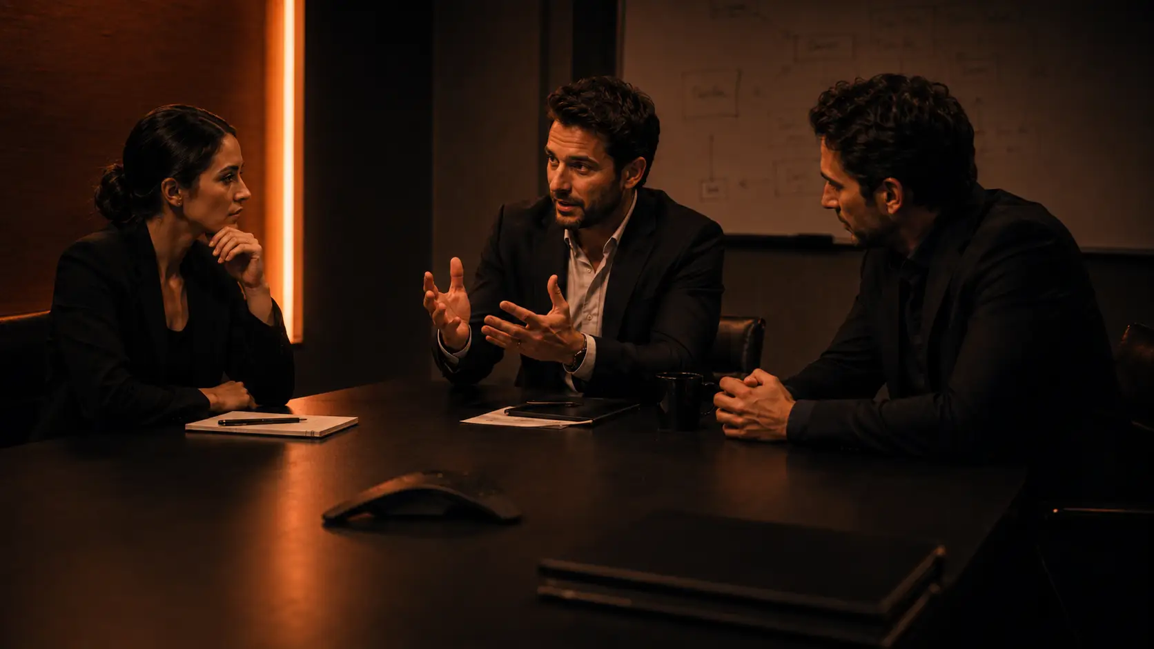 Growth-stage leadership team in a focused marketing strategy conversation