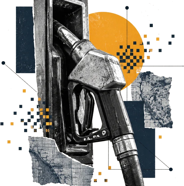 A paper collage in slate blue and amber illustrating a user acquisition case study