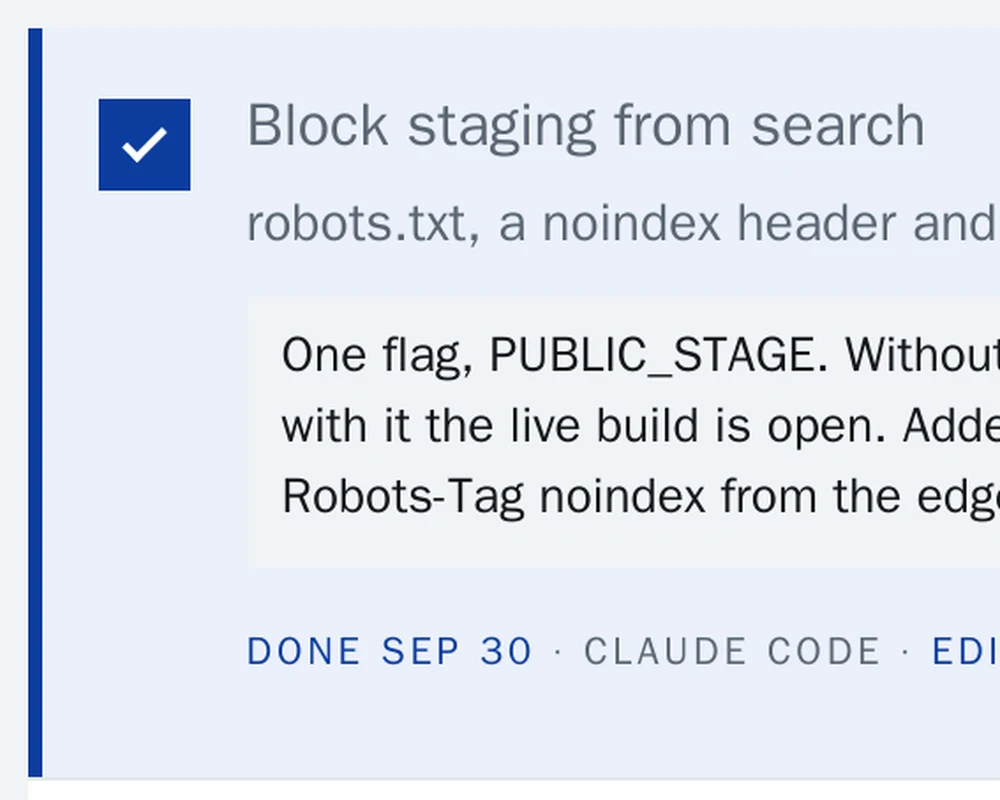 A task on an Octopus OS page, ticked, with its note and the date it was done