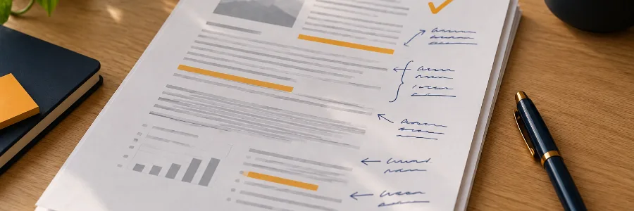 An AI-written draft with a reviewer's notes and approval mark