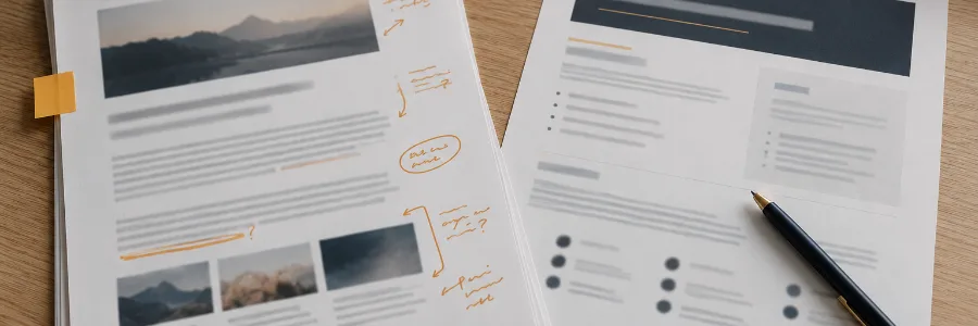 An AI-written draft being checked against the company's one-page marketing brief