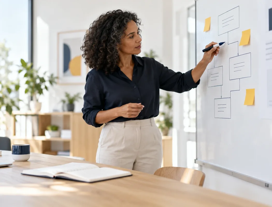 Fractional CMO in Calgary mapping a company's marketing strategy on a whiteboard