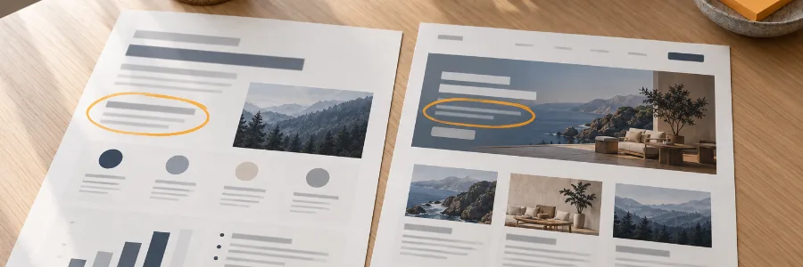 A sales deck and a marketing page with their conflicting promises circled