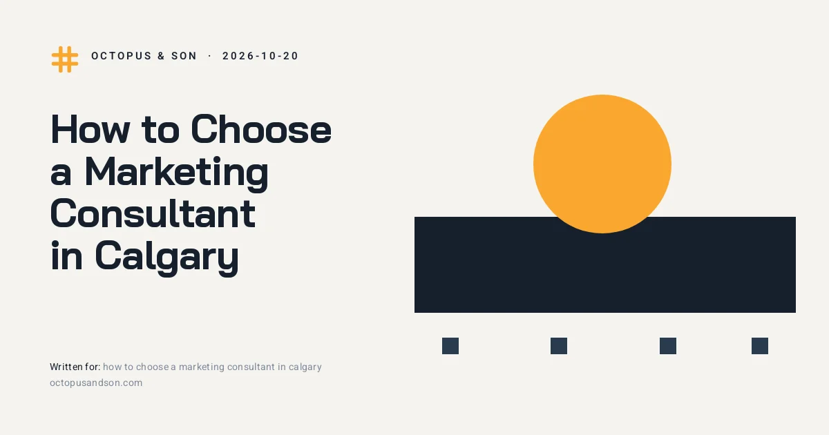 How to Choose a Marketing Consultant in Calgary Slate blue and amber geometric illustration for How to Choose a Marketing Consultant in Calgary, about how to choose a marketing consultant in Calgary
